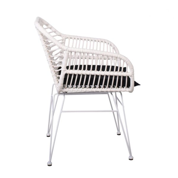 SALSA-W Πολυθρόνα Τραπεζαρίας Κήπου, Μέταλλο Βαφή Άσπρο, Wicker Άσπρο, Μαξιλάρι Μαύρο 55x56x82cm - Image 13