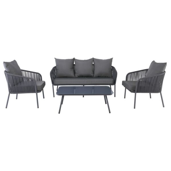 SALSA Rope Set Σαλόνι Κήπου ALU, Απόχρωση Ανθρακί-Σκ.Γκρι: Τραπέζι+2 Θέσιος+2 Πολυθρόνες 100x60x37-155x73x70-68x73x70cm - Image 10