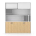 THESIS Βιβλιοθήκη Γραφείου, 2 Ράφια, 2 Ντουλάπια Δίφυλλα & 1 επάλληλο, Απόχρ.Beech -Άσπρο 160x40x200cm - Image 9