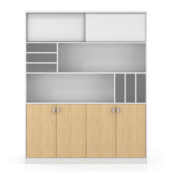 THESIS Βιβλιοθήκη Γραφείου, 2 Ράφια, 2 Ντουλάπια Δίφυλλα & 1 επάλληλο, Απόχρ.Beech -Άσπρο 160x40x200cm - Image 9