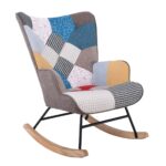 ALMA Rocking Πολυθρόνα Μπερζέρα Καθιστικού, Ύφασμα Patchwork, Βάση Μαύρο-Φυσικό 67x86x92cm - Image 14