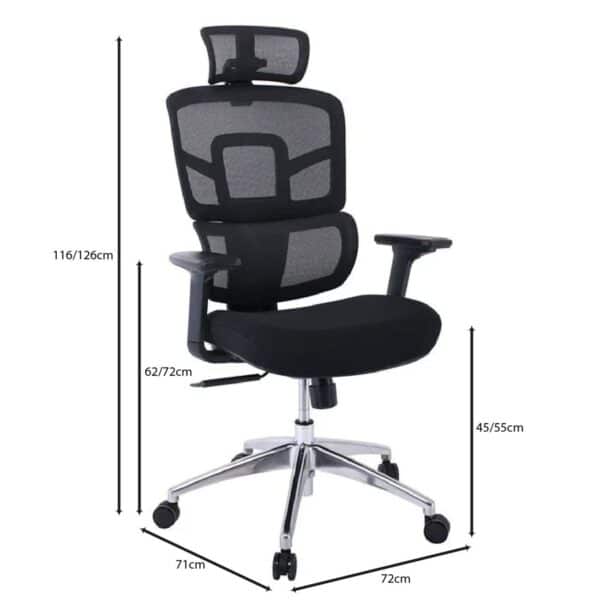 BF8400 Πολυθρόνα Γραφείου Διευθυντή, Mesh - Ύφασμα Μαύρο, Βάση Αλουμίνιο 72x71x116/126cm - Image 9