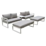 ORBEA Set Καθιστικό Κήπου ALU Άσπρο, Καναπές 4Θ+2 Πάγκοι+ Τραπέζι, Μαξιλάρι Μπεζ 250x68x60/120x65x30/68x42x52cm - Image 15