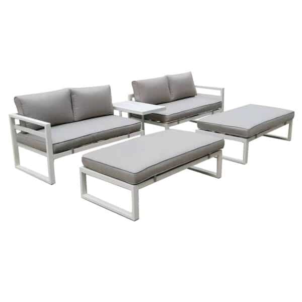 ORBEA Set Καθιστικό Κήπου ALU Άσπρο, Καναπές 4Θ+2 Πάγκοι+ Τραπέζι, Μαξιλάρι Μπεζ 250x68x60/120x65x30/68x42x52cm - Image 15