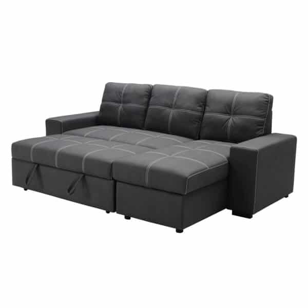 MONTREAL-Max Nabuk Καναπές Κρεβάτι Γωνία Αναστρέψιμη με Αποθηκευτικό Χώρο, Ανθρακί 246x157xH94cm Bed:127x196cm - Image 12
