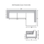 ALEX Καναπές Σαλονιού Καθιστικού Δεξιά Γωνία, Ύφασμα Μαύρο Velure 264x132x75cm H.80cm - Image 21