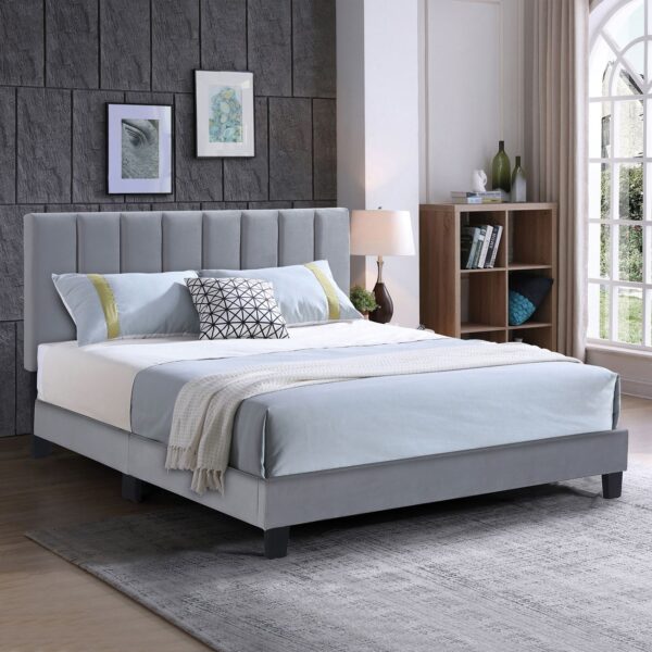 ALLEGRO Κρεβάτι Διπλό 150x200cm, Ύφασμα Γκρι, με Κεφαλάρι πολλαπλών θέσεων 159x215x117/127cm - Image 2