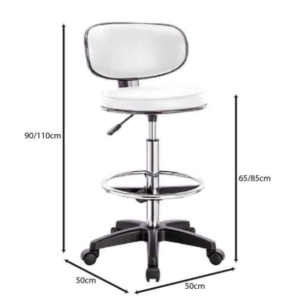 BF406 Σκαμπό Reception-Ταμείου PU Άσπρο, Τροχήλατο, Ρύθμιση Ύψους, Περιστρεφόμενο 50x50x90/110cm - Image 7