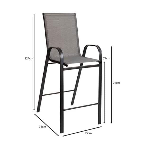 RIO Σκαμπό Bar, Μέταλλο Βαφή Ανθρακί, Textilene Γκρι, Στοιβαζόμενο 55x74x124cm - Image 9
