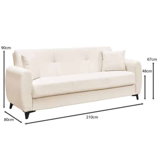 DARIO Καναπές – Κρεβάτι με Αποθηκευτικό Χώρο, 3Θέσιος Ύφασμα Εκρού Sofa:210x80x90 Bed:180x100cm - Image 10