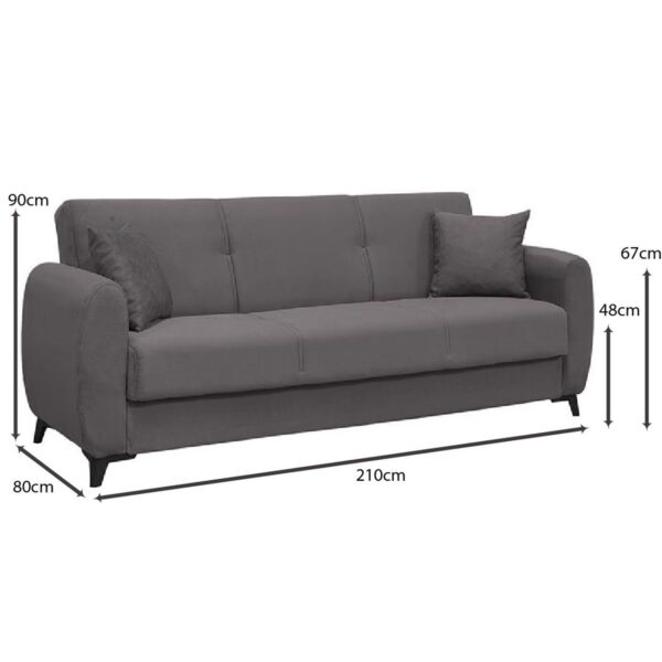 DARIO Καναπές – Κρεβάτι με Αποθηκευτικό Χώρο, 3Θέσιος Ύφασμα Γκρι Sofa:210x80x90 Bed:180x100cm - Image 10