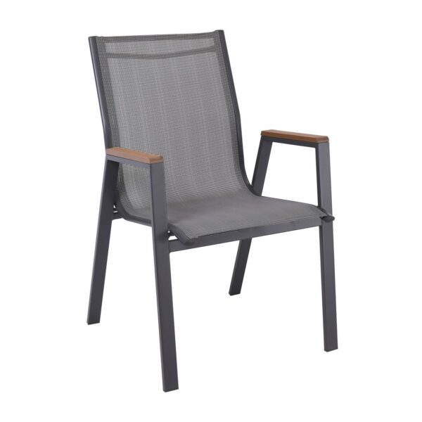 VIRNA Πολυθρόνα Κήπου Βεράντας, Μέταλλο Βαφή Ανθρακί Textilene Γκρι,Polywood Φυσικό 56x63x90cm - Image 14