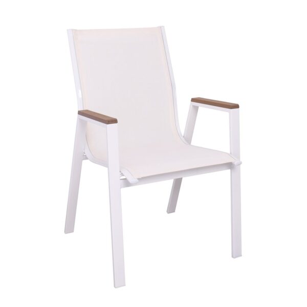 VIRNA Πολυθρόνα Κήπου Βεράντας, Μέταλλο Βαφή Άσπρο, Textilene Άσπρο,PolywoodΦυσικό 56x63x90cm - Image 14