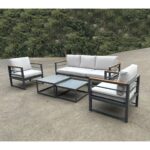 MARILIAN Set Σαλόνι Κήπου, 5τεμ, Μέταλλο Βαφή Ανθρακί, Μαξιλάρια Γκρι 2 Πολυθρ+1 Καναπ+2 Τραπεζάκια - Image 8