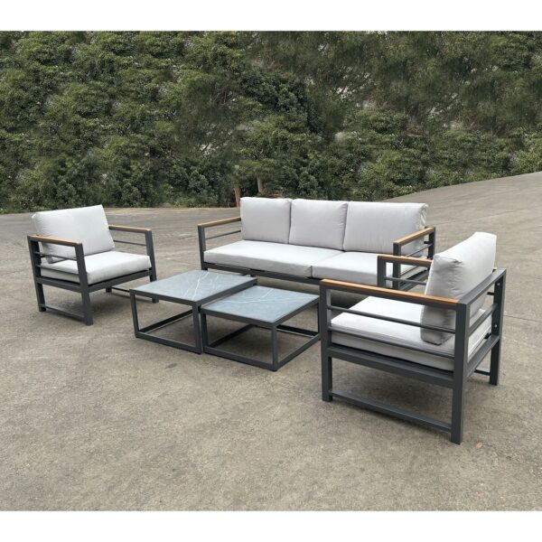 MARILIAN Set Σαλόνι Κήπου, 5τεμ, Μέταλλο Βαφή Ανθρακί, Μαξιλάρια Γκρι 2 Πολυθρ+1 Καναπ+2 Τραπεζάκια - Image 8