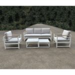 MARILIAN Set Σαλόνι Κήπου, 5τεμ, Μέταλλο Βαφή Άσπρο, Μαξιλάρια Γκρι 2 Πολυθρ+1 Καναπ+2 Τραπεζάκια - Image 9