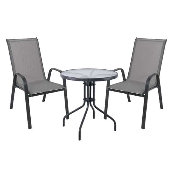 RIO Set Κήπου - Βεράντας: Τραπέζι + 2 Πολυθρόνες Μέταλλο Βαφή Ανθρακί, Textilene Γκρι Table:Φ70x70 Armchair:55x74x91 - Image 8