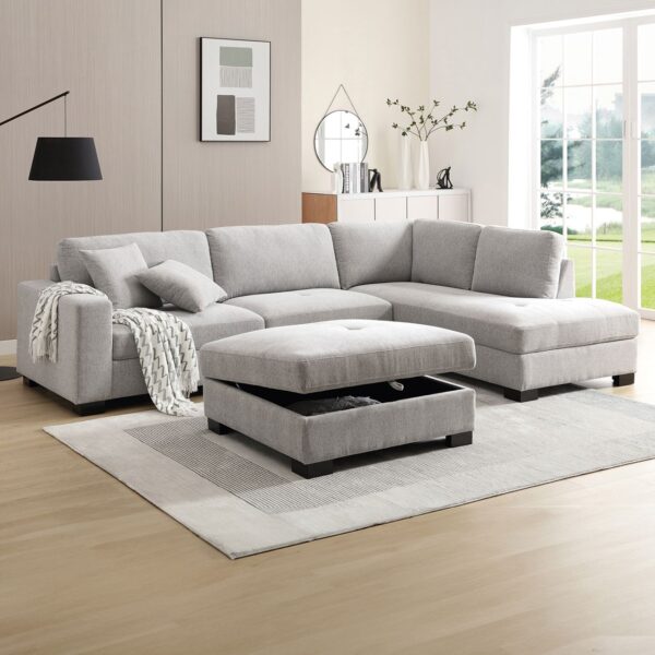 DORNO Καναπές Σαλονιού Αριστερή Γωνία με Αποθηκευτικό Σκαμπό, Ύφασμα Γκρι 308x207/98xH91cm, 98x98x50cm - Image 11