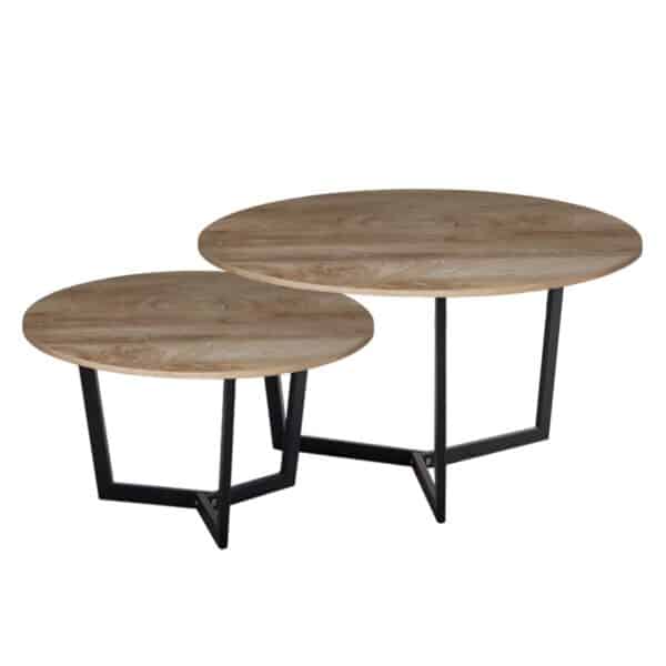 TEDDY Set-2 Τραπεζάκια Σαλονιού-Καθιστικού, Μέταλλο Μαύρο, Απόχρωση Καρυδί Φ.80 H.45cm + Φ.60 H.35cm - Image 6