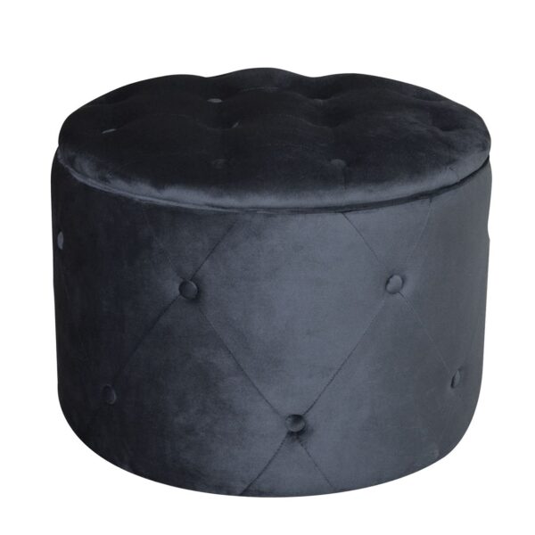 TRAVIS Σκαμπό Αποθηκευτικό, Ύφασμα Velure Απόχρωση Μαύρο Φ60cm H.45cm - Image 8