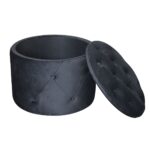 TRAVIS Σκαμπό Αποθηκευτικό, Ύφασμα Velure Απόχρωση Μαύρο Φ60cm H.45cm - Image 9