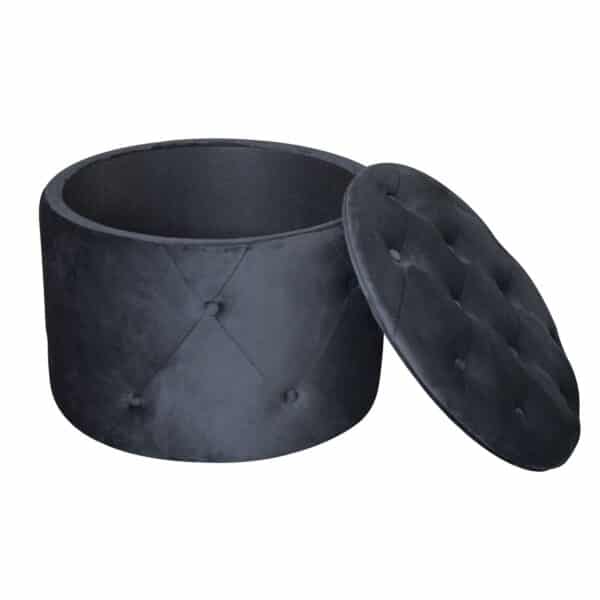 TRAVIS Σκαμπό Αποθηκευτικό, Ύφασμα Velure Απόχρωση Μαύρο Φ60cm H.45cm - Image 9