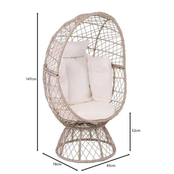 CROWN Πολυθρόνα Egg, Wicker Μπεζ, Μαξιλάρι Άσπρο 85x78x147cm - Image 9