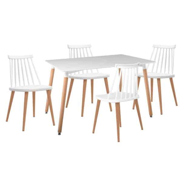 LAVIDA-ART Τραπεζαρία: Τραπέζι 120x80 Οξιά/MDF + 4 Καρέκλες Μέταλλο Βαφή Φυσικό PP Άσπρο Table:120x80x73 Chair:43x48x77 - Image 6
