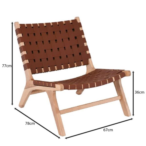 DUNE MAX Lounge Καρέκλα, Ξύλο Απόχρωση Φυσικό, Κάθισμα-Πλάτη Ιμάντες Pu Καφέ 67x78x77cm - Image 16