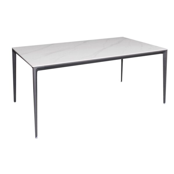 BARRET Τραπέζι Τραπεζαρίας - Κουζίνας, Alu Μαύρο, Επιφάνεια Sintered Stone White Marble 160x90x74cm - Image 6