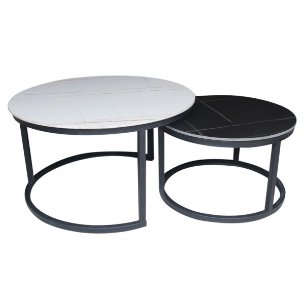 TERRY Set2 Τραπεζάκια Σαλονιού , Μέταλλο Βαφή Μαύρο, Sintered Stone White-Black Marble Φ.80 H.48cm + Φ.60 H.40cm - Image 6