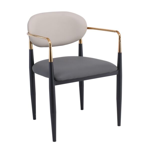 OLIVE Πολυθρόνα Μέταλλο Βαφή Μαύρο-Gold, Pu Ανοιχτό Γκρι-Σκούρο Γκρι 53x53x80cm - Image 14