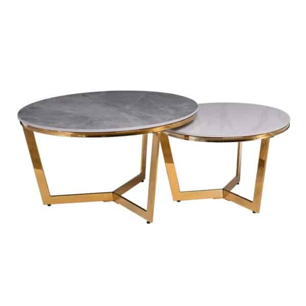 OTTO Set 2 Τραπεζάκια Σαλονιού , Χρώμιο Χρυσό, Sintered Stone Grey-White Marble Φ.80 H.45cm + Φ.60 H.38cm - Image 6