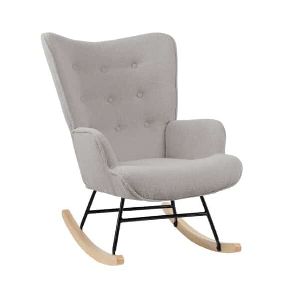 ALMA Rocking Πολυθρόνα Μπερζέρα Καθιστικού, Teddy Ύφ.Αν.Γκρι, Βάση Μαύρο-Φυσικό 67x86x92cm - Image 8