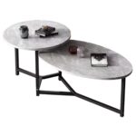 TRONIC Τραπεζάκι Σαλονιού- Καθιστικού Διπλό, Μέταλλο Μαύρο, Επιφάνεια Απόχρωση Γκρι 125x60x50/40cm - Image 6