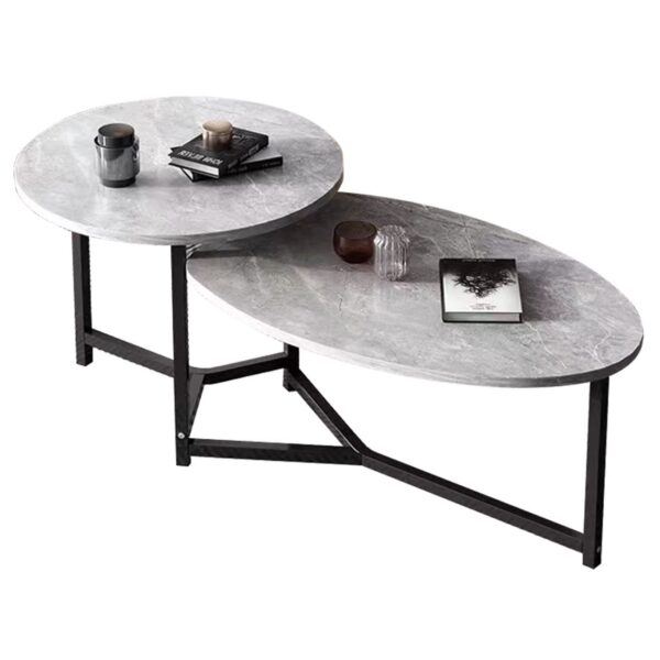 TRONIC Τραπεζάκι Σαλονιού- Καθιστικού Διπλό, Μέταλλο Μαύρο, Επιφάνεια Απόχρωση Γκρι 125x60x50/40cm - Image 6