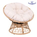 ROLLY Πολυθρόνα Κήπου-Βεράντας Περιστρεφόμενη Μεταλλική, Wicker Φυσικό, Μαξιλάρι Εκρού 90x78x80cm - Image 12