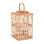 LANTERN SQUARE Φανάρι Κήπου- Βεράντας Ξύλινο, Απόχρωση Φυσικό, με Γυάλινο ποτήρι 24x24x41cm - Image 6