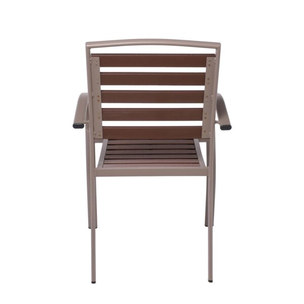 SERRANO Πολυθρόνα Κήπου Μέταλλο Βαφή Sand Beige, Polywood Καρυδί, Στοιβαζόμενη 56x64x88cm - Image 16