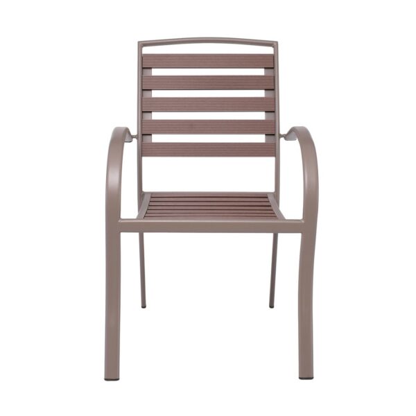 SERRANO Πολυθρόνα Κήπου Μέταλλο Βαφή Sand Beige, Polywood Καρυδί, Στοιβαζόμενη 56x64x88cm - Image 17