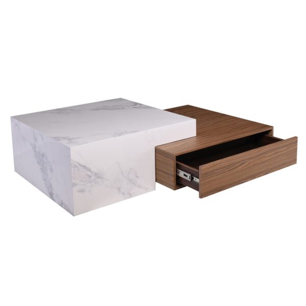 TIM Τραπεζάκι Σαλονιού - Καθιστικού Διπλό, Ξύλο Απόχρωση Άσπρο-Καρυδί 80x80x25cm / 80x80x35cm - Image 9