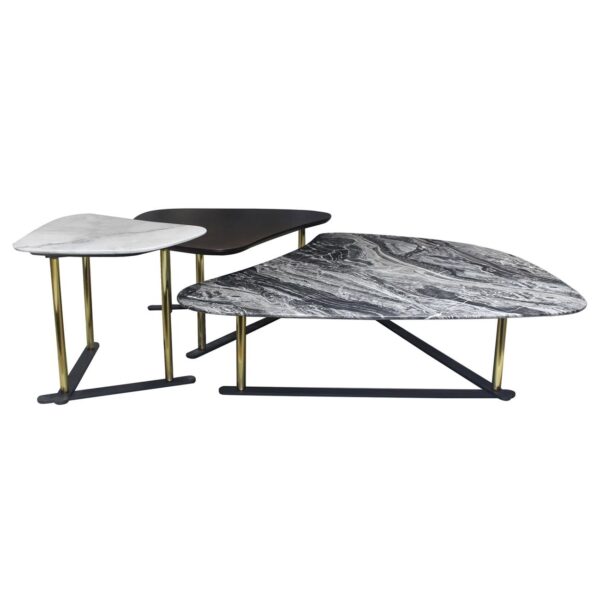 BARRY Set-3 Τραπεζ.Σαλονιού, Μέταλλο Βαφή Χρυσό,Επιφάνειες: Ξύλο Καρυδί+Μάρμαρα Άσπρο-Γκρι 48x61x51/69x88x42/130x103x33cm - Image 6