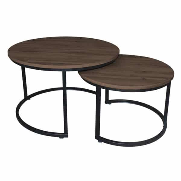 BOZZI Set-2 Τραπεζάκια Σαλονιού-Καθιστικού, Μέταλλο Βαφή Μαύρο, Απόχρωση Καρυδί Φ.59 H.39cm + Φ.74 H.47cm - Image 6