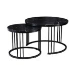 BOZZO Set-2 Τραπεζάκια Σαλονιού-Καθιστικού, Μέταλλο Μαύρο, Απόχρωση Μαύρο Μάρμαρο Φ.50 H.41cm + Φ.70 H.46cm - Image 6