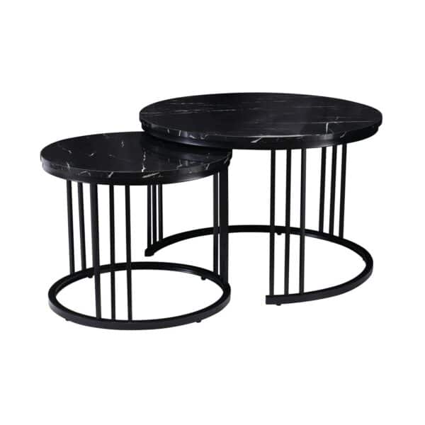 BOZZO Set-2 Τραπεζάκια Σαλονιού-Καθιστικού, Μέταλλο Μαύρο, Απόχρωση Μαύρο Μάρμαρο Φ.50 H.41cm + Φ.70 H.46cm - Image 6