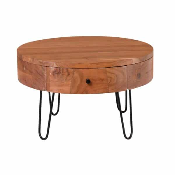 KARIM-W Τραπεζάκι Σαλονιού Καθιστικού, Μέταλλο Βαφή Μαύρο, Ξύλο Ακακία Φυσικό Φ70xH.42cm - Image 6