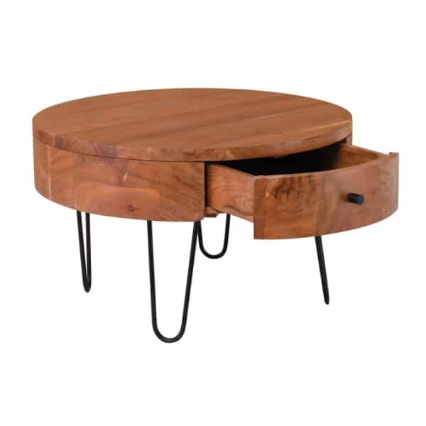 KARIM-W Τραπεζάκι Σαλονιού Καθιστικού, Μέταλλο Βαφή Μαύρο, Ξύλο Ακακία Φυσικό Φ70xH.42cm - Image 7