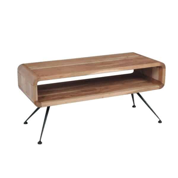 CAMEO-W Τραπεζάκι Σαλονιού Καθιστικού, Μέταλλο Βαφή Μαύρο, Ξύλο Ακακία Φυσικό 100x40x45cm - Image 6