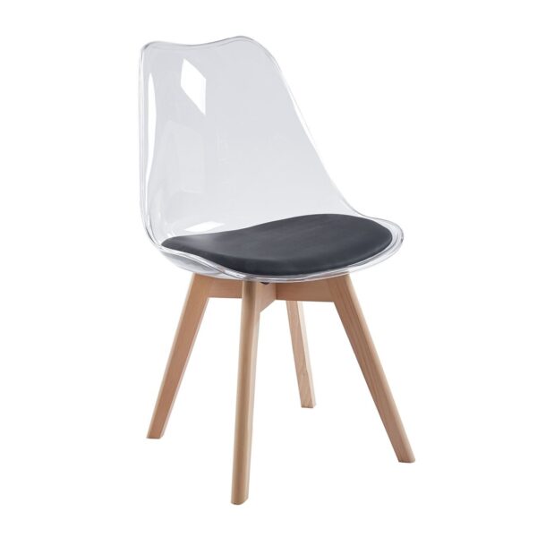 MARTIN Καρέκλα Ξύλο, PET Clear, PU Μαύρο, Μονταρισμένη Ταπετσαρία 49x57x82cm - Image 12
