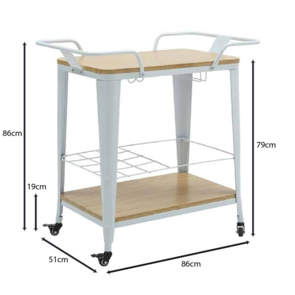 RELIX Trolley Bar-Pro Μέταλλο Βαφή Άσπρο, MDF Απόχρωση Φυσικό 86x51x86cm - Image 15